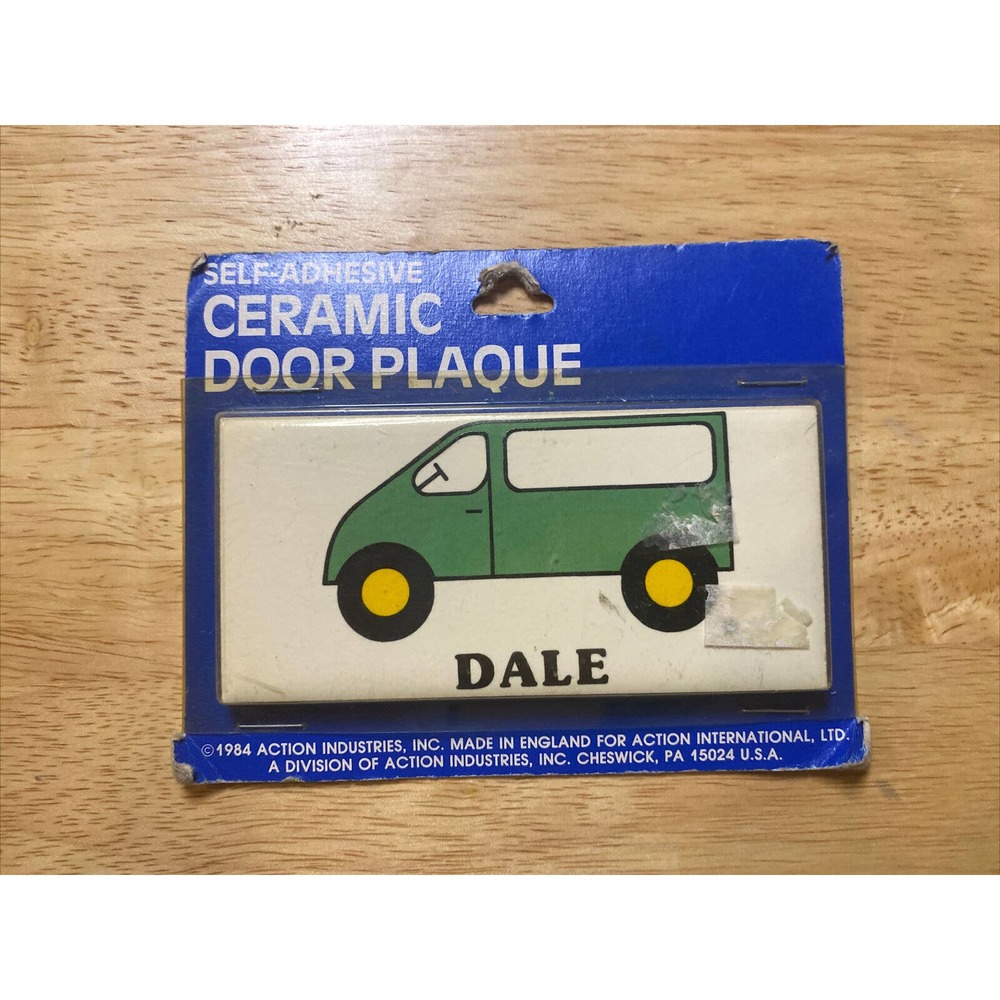 Vintage Retro DALE W Green Van New Dead Stock Ceramic Door Name Plaque Wall Sign